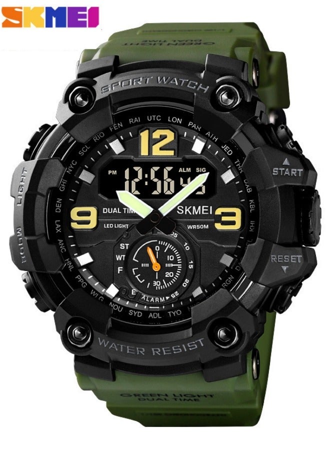 SKMEI Men's Analog Digital Multifunctional Waterproof Sport Wrist Watch - 56 mm - Army Green - Image 1