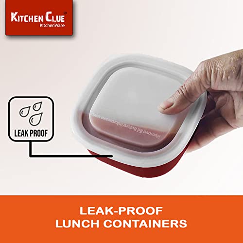 KITCHEN CLUE Microwave Safe Stainless Steel Tiffin Box/Lunch Containers - Pack Of 6 Pcs, 350 Ml - Airtight & Leak-Proof Lids - Easy To Carry - Easy To Re-Heat In Minutes - Lunch Box For Office,Red - Image 4