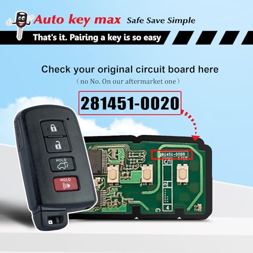 AUTO KEY MAX New Smart Car Key Fob Replacement for 2013-2018 Toyota RAV4 Remote FCCID:HYQ14FBA （281451-0020 ） Board;by Auto Key Max (1) - Image 4