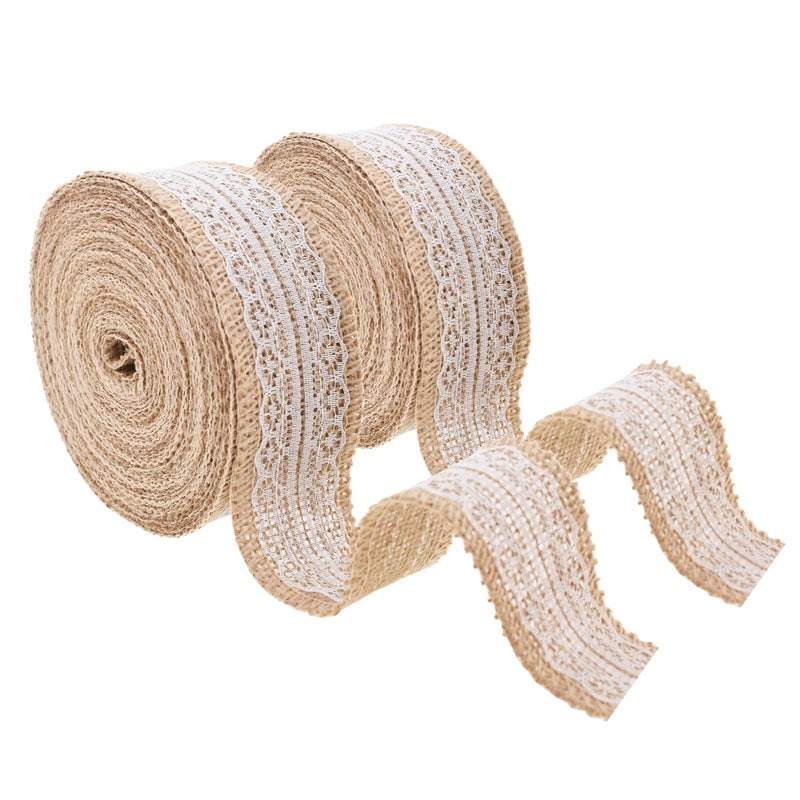 Mandala Crafts Burlap and Lace Ribbon 1 Inch Wide Jute Ribbons for Crafts 20 Yds Roll Rustic Burlap Wrap Trim Ribbons for Wreaths Bows Wedding Party