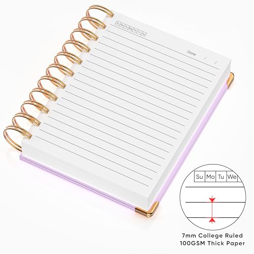 MSTONAL Lined Spiral Journal Notebook for Women Men, Small Pocket A6 300 Pages, College Ruled Hardcover Notebooks for Work and Note Taking, Journals for Writing - Purple - Image 3