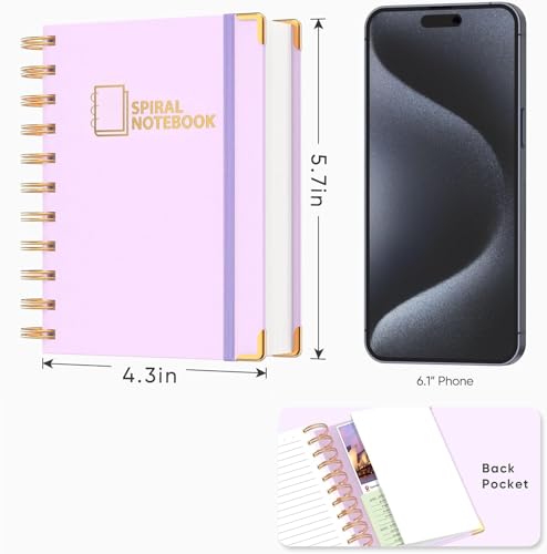 MSTONAL Lined Spiral Journal Notebook for Women Men, Small Pocket A6 300 Pages, College Ruled Hardcover Notebooks for Work and Note Taking, Journals for Writing - Purple - Image 2