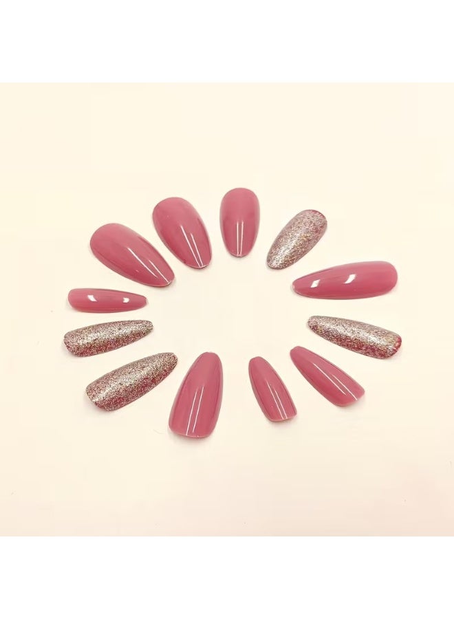 Goolsky 24 قطعة من أوراق الأظافر الزائفة بلون الفاصولياء الأحمر + لاصق هلامي + مكشطة - Image 2