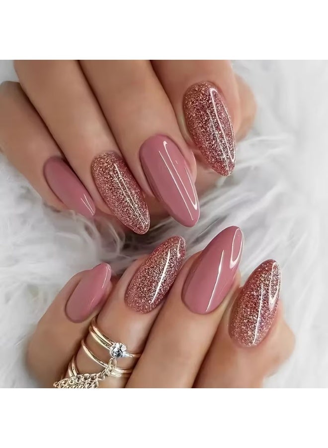 Goolsky 24 قطعة من أوراق الأظافر الزائفة بلون الفاصولياء الأحمر + لاصق هلامي + مكشطة - Image 1