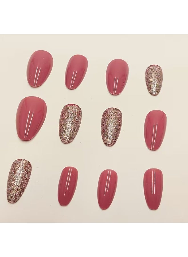 Goolsky 24 قطعة من أوراق الأظافر الزائفة بلون الفاصولياء الأحمر + لاصق هلامي + مكشطة - Image 5