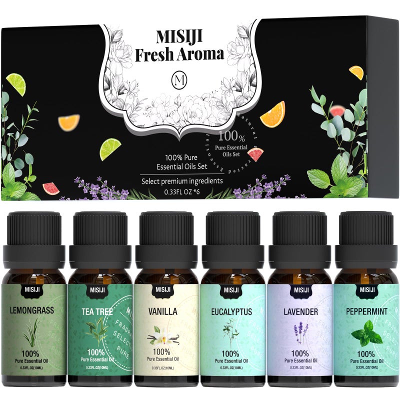 MISIJI Essential Oils Set Top 6 Aromatherapy-Essential Oils for Diffuser for Home,Air Freshening Diffuser Oils Scents for Aromatherapy,Laundry,Candle&Soap Making,Humidifiers 6 X 10ML - Image 1