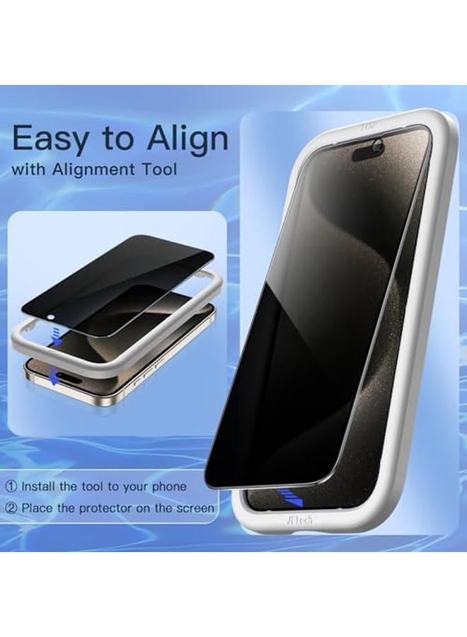 جي تيك واقي شاشة بتغطية كاملة للخصوصية لهاتف آيفون 15 برو ماكس مقاس 6.7 بوصة بحافة سوداء من الزجاج المقوى المضاد للتجسس مع أداة تثبيت سهلة، عبوة من قطعتين - Image 5