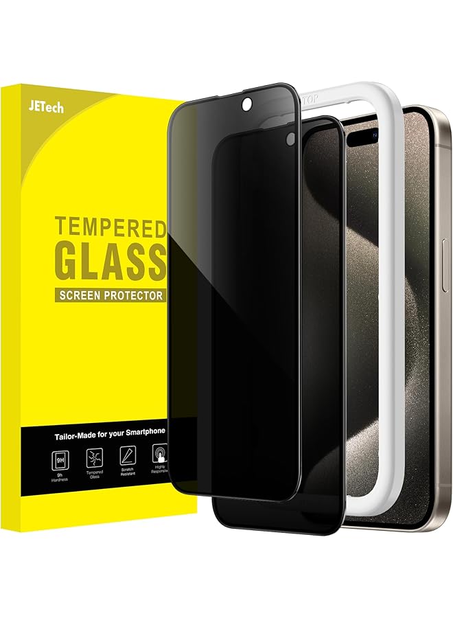 جي تيك واقي شاشة بتغطية كاملة للخصوصية لهاتف آيفون 15 برو ماكس مقاس 6.7 بوصة بحافة سوداء من الزجاج المقوى المضاد للتجسس مع أداة تثبيت سهلة، عبوة من قطعتين - Image 1