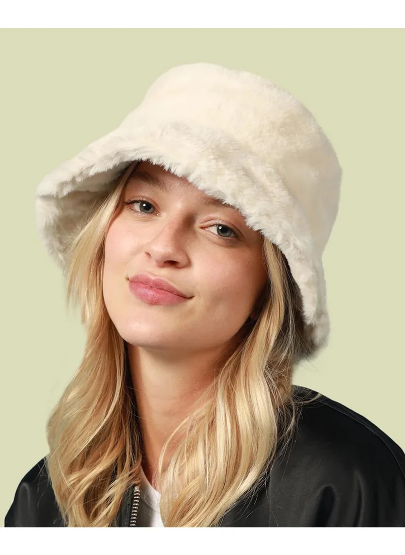 باهلس Beige Plush Soft Textured Bucket Hat