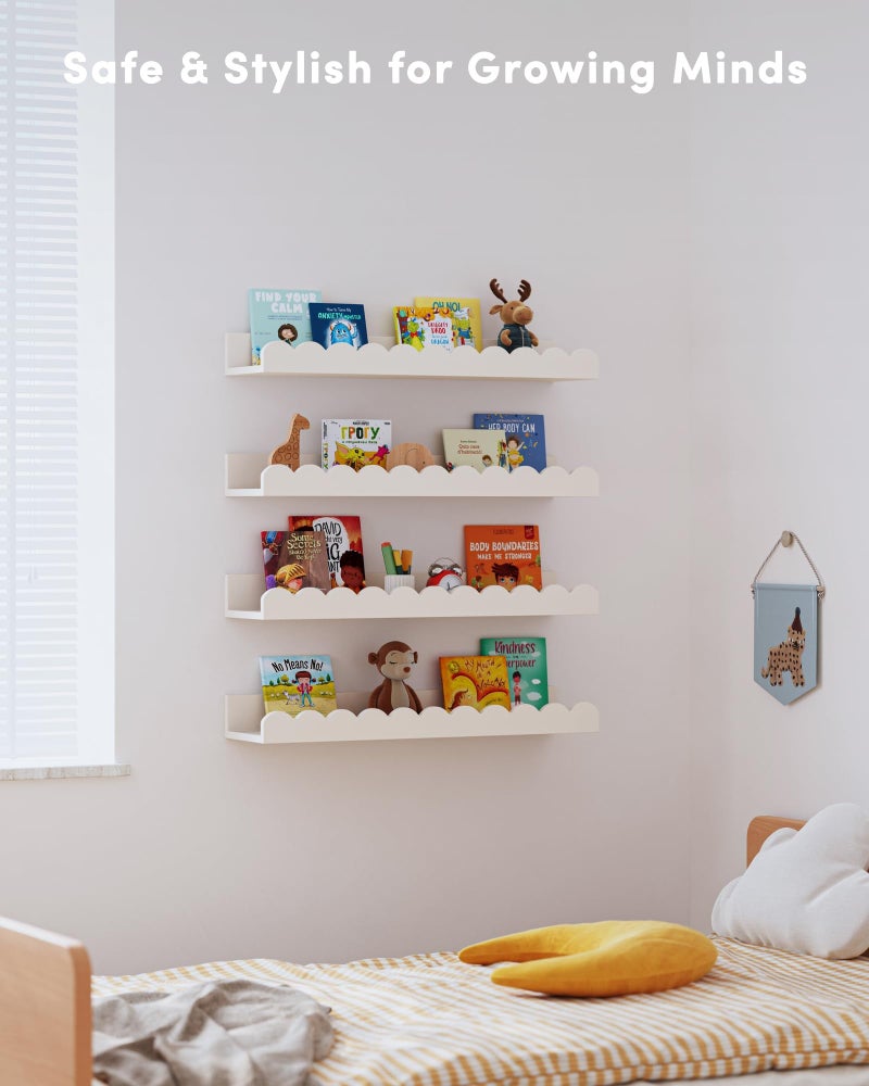Seocry Scalloped Wall Bookshelves for Nursery, Floating Wooden Book Shelves for Kids Room, White Nursery Shelves for Wall, Baby & Toddler Room Decor - Image 4