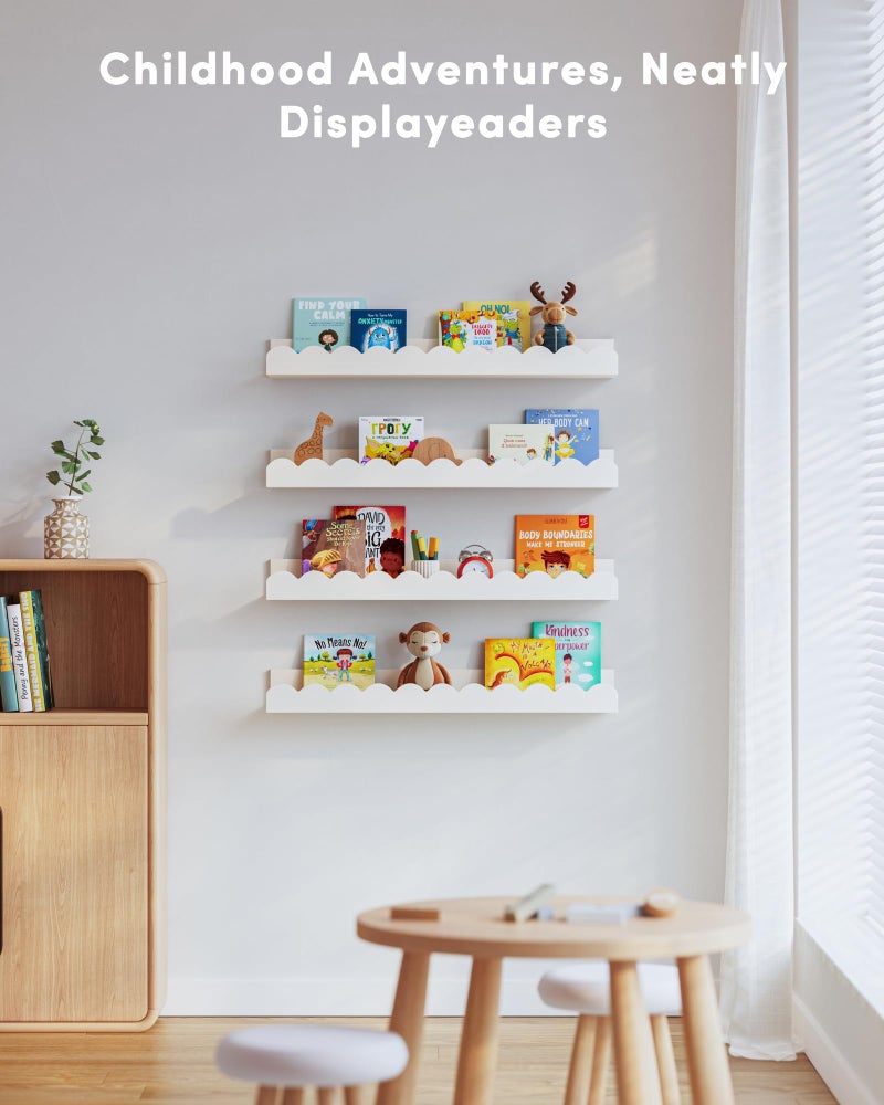 Seocry Scalloped Wall Bookshelves for Nursery, Floating Wooden Book Shelves for Kids Room, White Nursery Shelves for Wall, Baby & Toddler Room Decor - Image 5