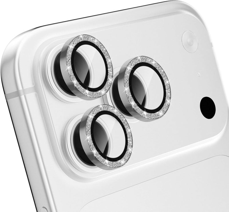 CloudValley Glitter Camera Lens Protector for iPhone 17 Pro/iPhone 17 Pro Max, Anti-Scratch HD Tempered Glass, Shatterproof Metal Ring Cover, Easy Installation, Glitter Silver Gray - Image 1