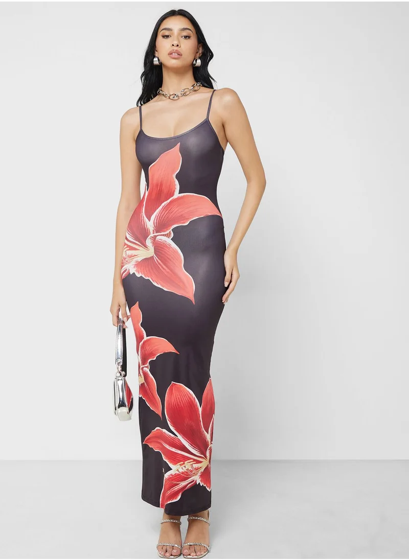 Ginger Strappy Lily Print Slip Dress