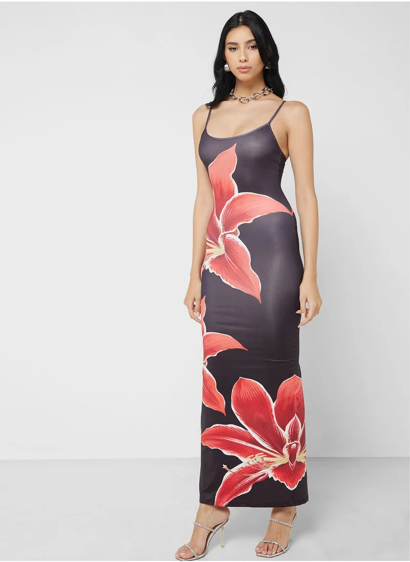 Ginger Strappy Lily Print Slip Dress