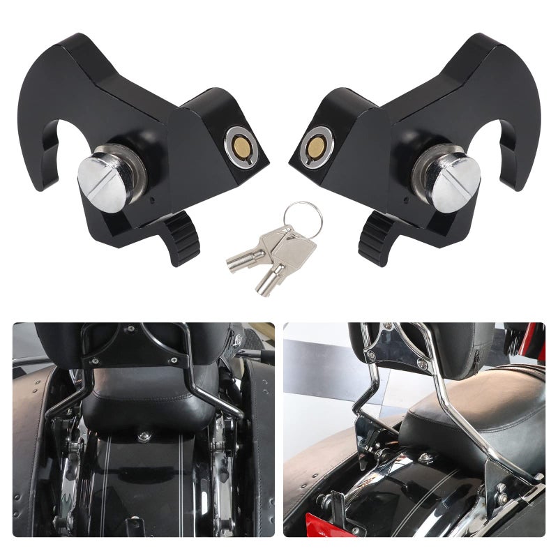 AUFER Detachable Locking Rotary Docking Latches Clips Kits with Keys Compatible with for Touring Softail Sportster Dyna Backrest Sissy Bar Luggage Rack Mounting Docking Latches