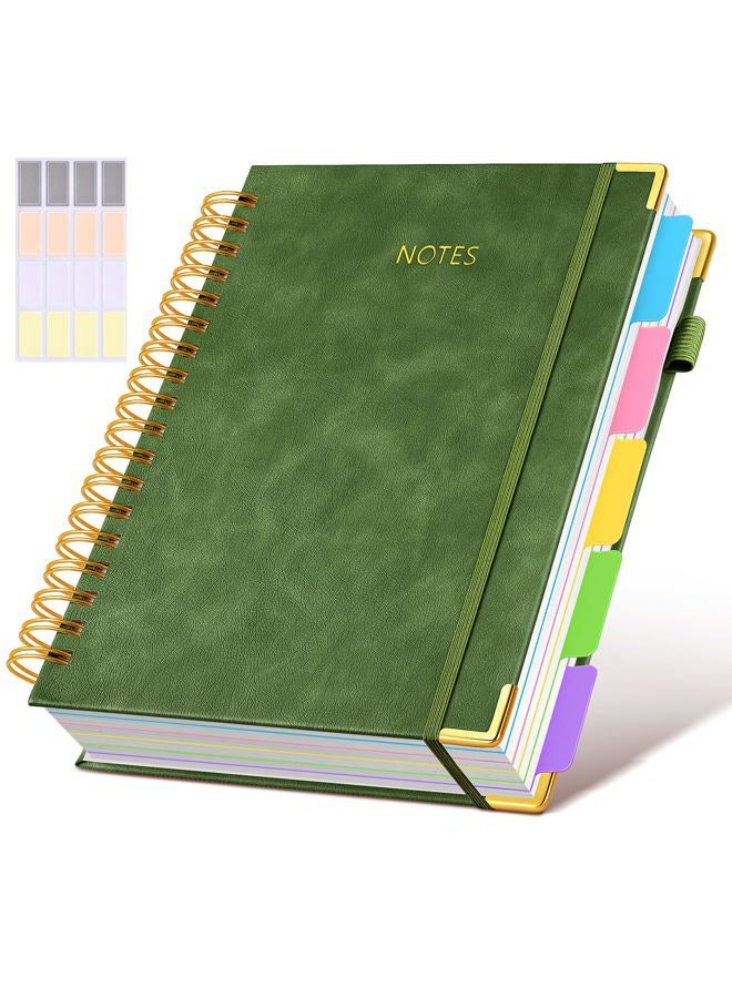 dilitego Hardcover Spiral Notebook with Removable Dividers 8"x10", Leather 5 Subject Notebook College Ruled with Tabs, 300 Pages Large B5 Notebooks for Work School Note taking, Lined Journal for Women,Green - Image 1