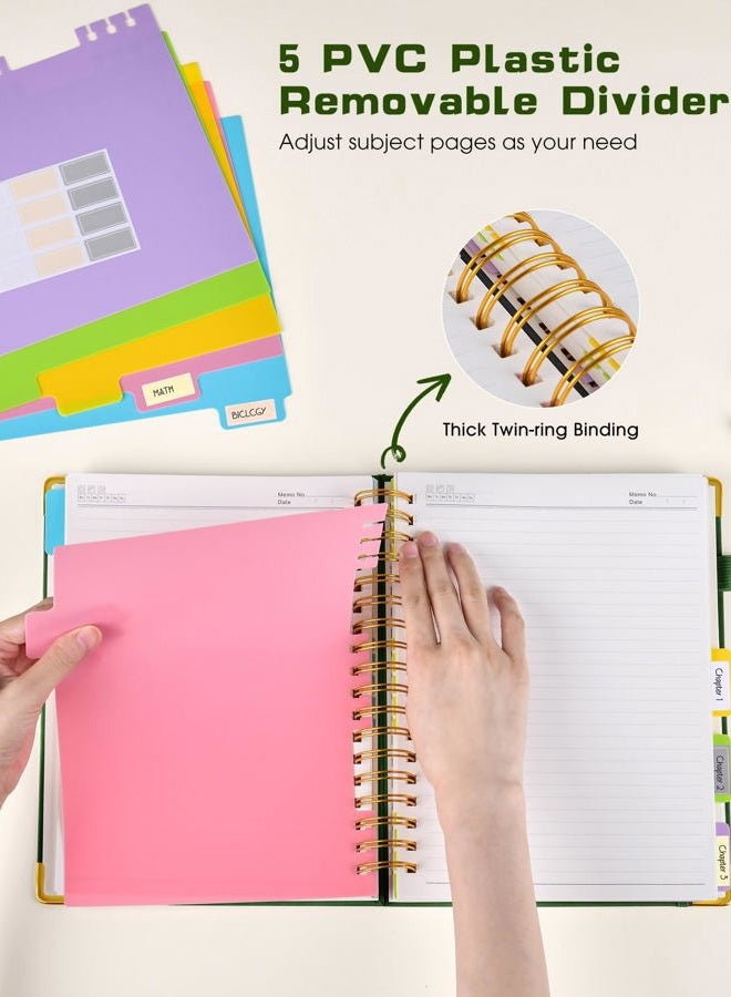 dilitego Hardcover Spiral Notebook with Removable Dividers 8"x10", Leather 5 Subject Notebook College Ruled with Tabs, 300 Pages Large B5 Notebooks for Work School Note taking, Lined Journal for Women,Green - Image 4