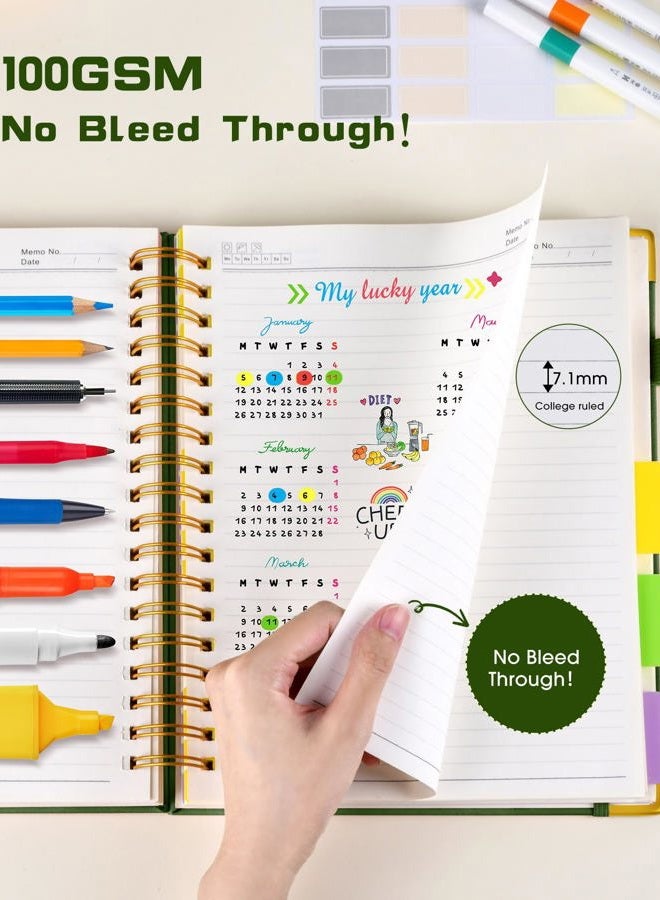 dilitego Hardcover Spiral Notebook with Removable Dividers 8"x10", Leather 5 Subject Notebook College Ruled with Tabs, 300 Pages Large B5 Notebooks for Work School Note taking, Lined Journal for Women,Green - Image 5