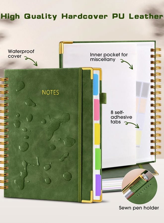 dilitego Hardcover Spiral Notebook with Removable Dividers 8"x10", Leather 5 Subject Notebook College Ruled with Tabs, 300 Pages Large B5 Notebooks for Work School Note taking, Lined Journal for Women,Green - Image 2