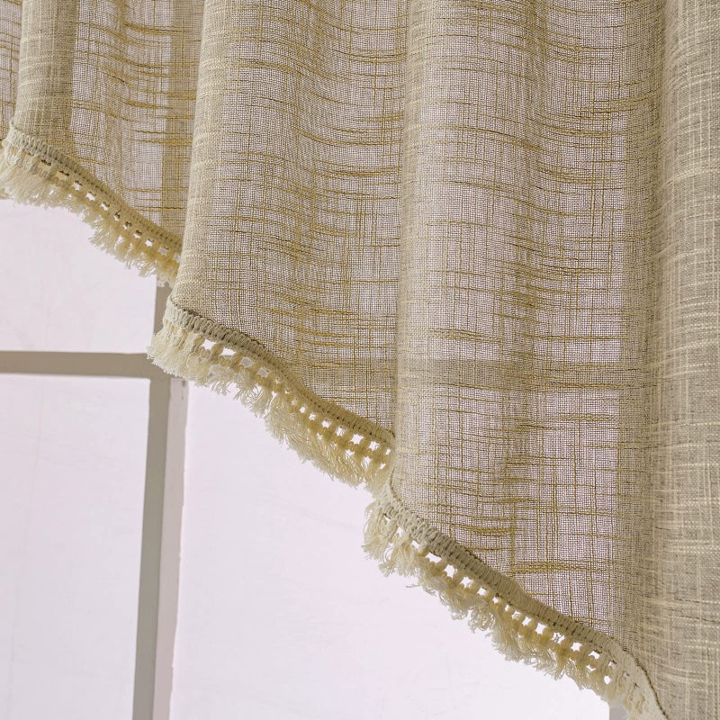 BD BEDA HOME Beda Home Tassel Linen Textured Swag Curtain Valance for Farmhousesâ€™ Kitchen; Light Filtering Rustic Short Swag Topper for Small Windows Bedroom Privacy Added Rod Pocket Design (Taupe 36x36-2PCs) - Image 3