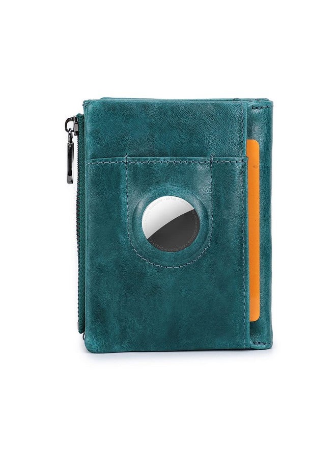 CONTACTS Womens Bifold Wallet Leather Airtag Minimalist Leather Purse For Women Small Coin Card Zipper Pocket With Rfid Blocking (Peacock Blue)  - Image 1