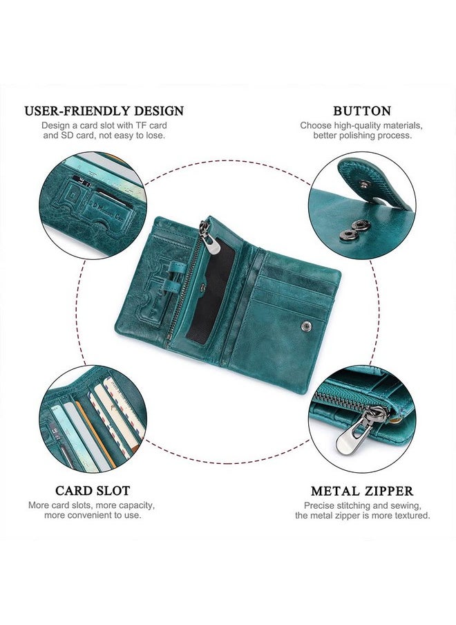 CONTACTS Womens Bifold Wallet Leather Airtag Minimalist Leather Purse For Women Small Coin Card Zipper Pocket With Rfid Blocking (Peacock Blue)  - Image 5