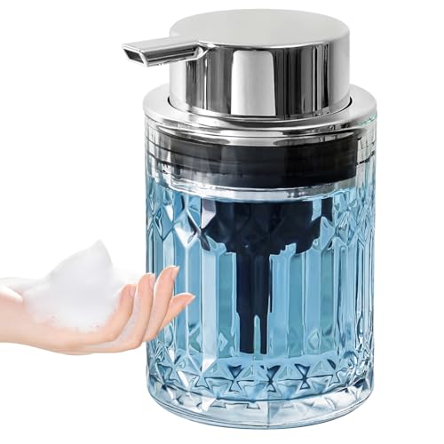 RYTOXILO Foaming Soap Dispenser, Clear Glass Foam Hand Soap Dispenser for Bathroom, Refillable 7.8 Fl Oz Foamy Pump Bottle with Plastic Sliver Pump, Modern Dish Soap Foam Dispenser Container - Image 1