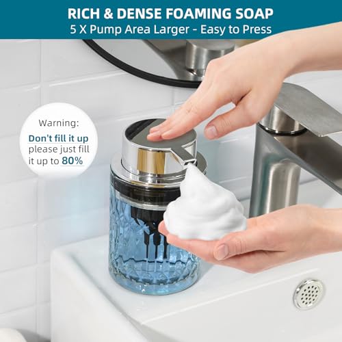 RYTOXILO Foaming Soap Dispenser, Clear Glass Foam Hand Soap Dispenser for Bathroom, Refillable 7.8 Fl Oz Foamy Pump Bottle with Plastic Sliver Pump, Modern Dish Soap Foam Dispenser Container - Image 3