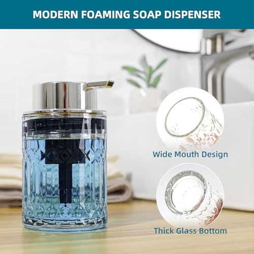 RYTOXILO Foaming Soap Dispenser, Clear Glass Foam Hand Soap Dispenser for Bathroom, Refillable 7.8 Fl Oz Foamy Pump Bottle with Plastic Sliver Pump, Modern Dish Soap Foam Dispenser Container - Image 4