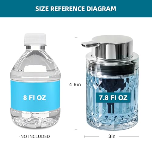 RYTOXILO Foaming Soap Dispenser, Clear Glass Foam Hand Soap Dispenser for Bathroom, Refillable 7.8 Fl Oz Foamy Pump Bottle with Plastic Sliver Pump, Modern Dish Soap Foam Dispenser Container - Image 2