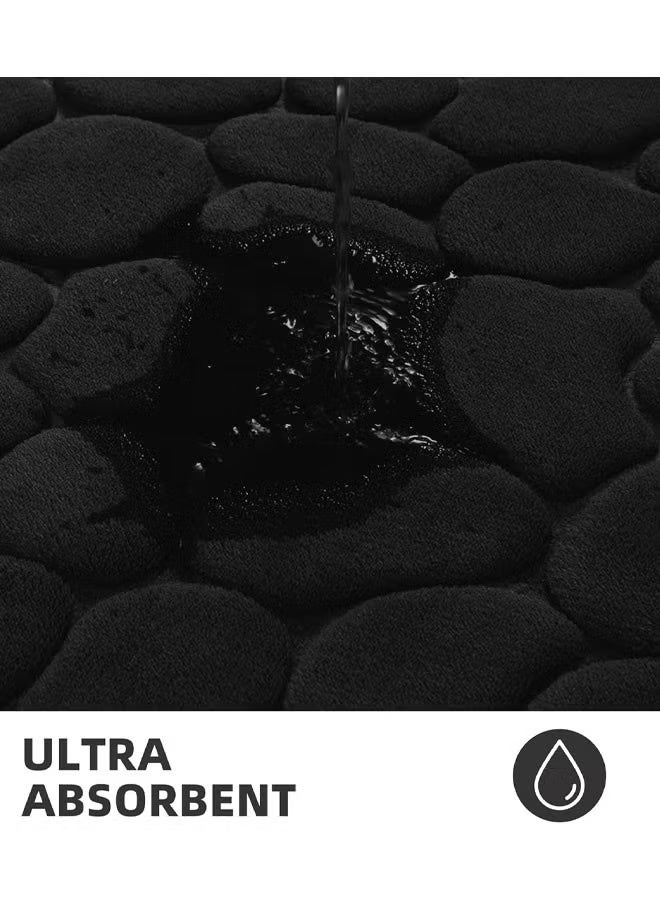Floor mat, memory foam bathroom mat, pebble pattern bathroom rug, super absorbent bath mat, machine washable bathroom rug (17 x 24 inches, black) - Image 3