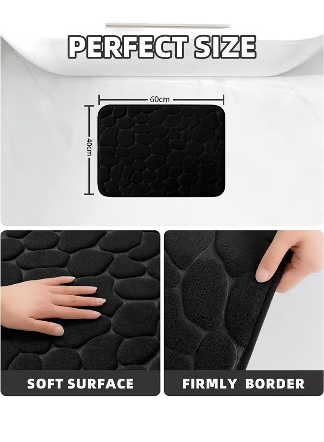 Floor mat, memory foam bathroom mat, pebble pattern bathroom rug, super absorbent bath mat, machine washable bathroom rug (17 x 24 inches, black) - Image 2
