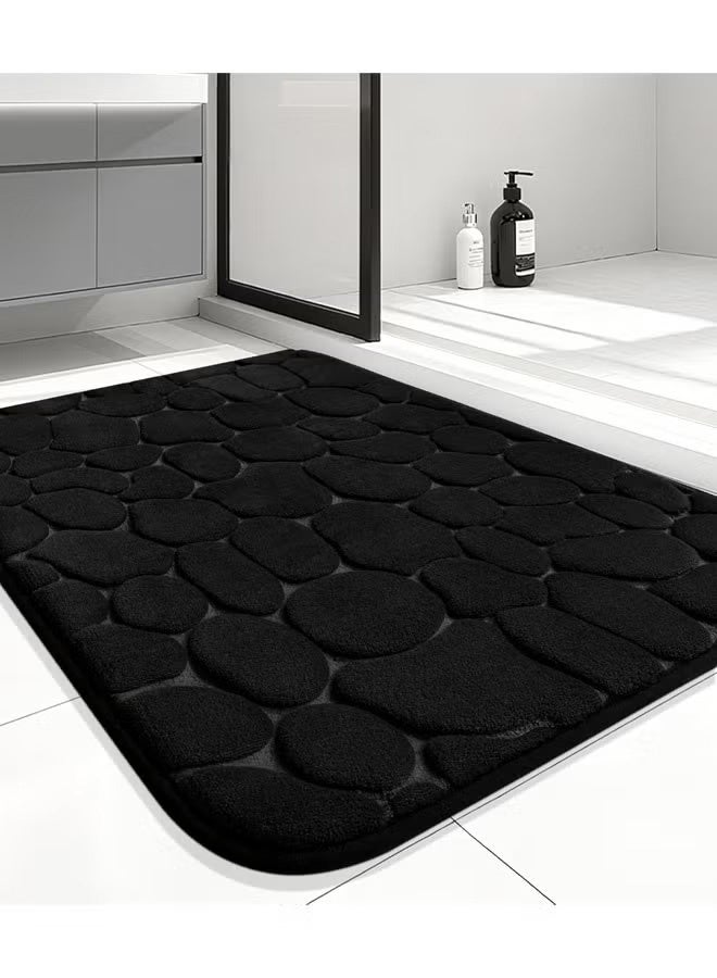 Floor mat, memory foam bathroom mat, pebble pattern bathroom rug, super absorbent bath mat, machine washable bathroom rug (17 x 24 inches, black) - Image 1