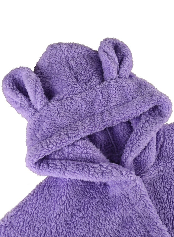 ايست من نون رداء حمام طويل بغطاء رأس - 240 جرامًا للمتر المربع مصنوع من البوليستر الناعم بنسبة 100% للنساء - غطاء رأس لطيف وجيب - لون لافندر، مقاس كبير جدًا - Image 5