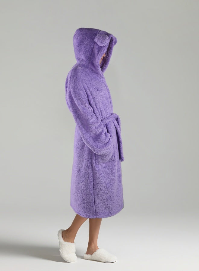 ايست من نون رداء حمام طويل بغطاء رأس - 240 جرامًا للمتر المربع مصنوع من البوليستر الناعم بنسبة 100% للنساء - غطاء رأس لطيف وجيب - لون لافندر، مقاس كبير جدًا - Image 2