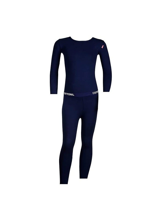 Cottonil Round Neck Long Sleeves Top with Logo Print Leggings Thermal Underwear Set for Boys