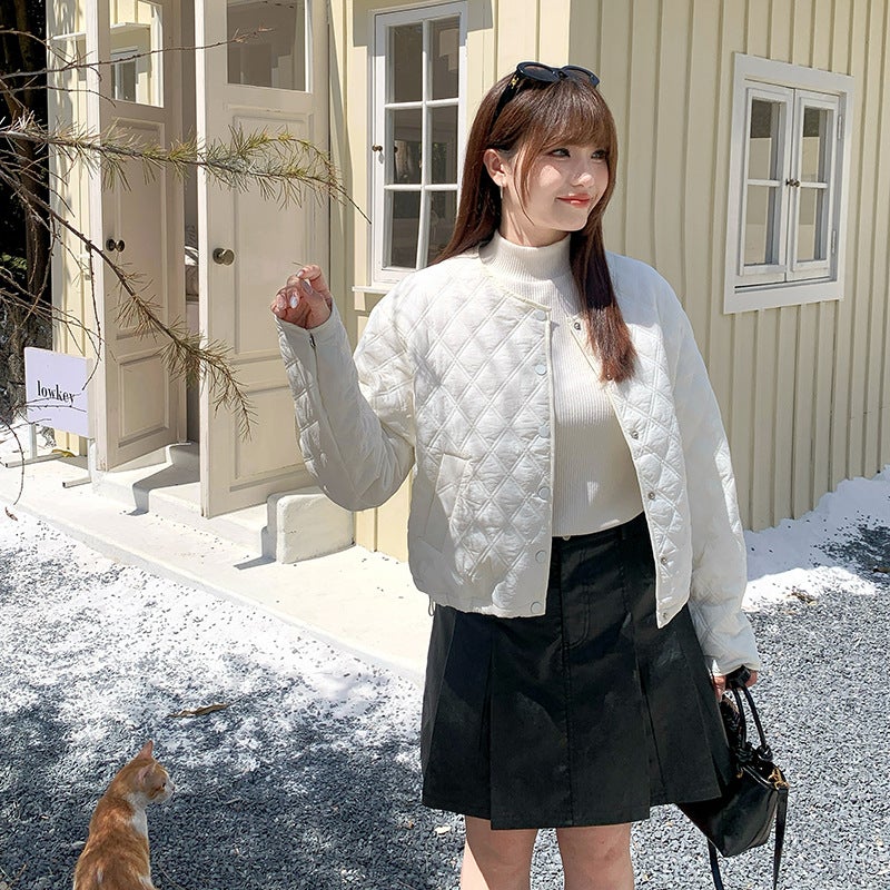 Korean High-Waist Pleather A-Line Skirt Plus Size Autumn Winter Angora red  - Image 5