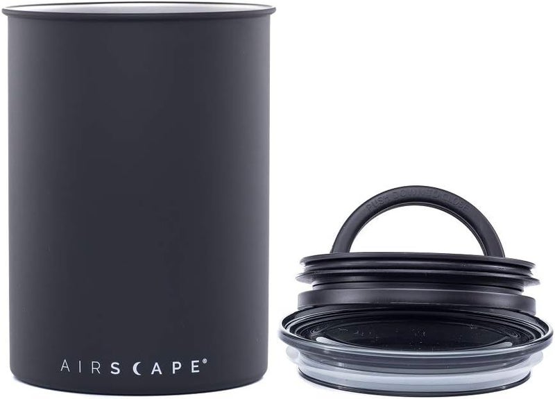 Airscape Planetary Design Stainless Steel Coffee Canister | Food Storage Container | US Patented Inner Plunger Lid REMOVES Excess Oxygen | Don't Buy airtight, Buy AIR-Less | (Medium, Matte Black) - Image 1