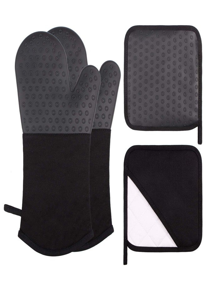 Webake Oven Mitts and Pot Holders Set of 4, 2 pcs Long Silicone Baking Oven Gloves and 2 pcs Silicone Hot Pads with Pocket for Oven Baking - Image 1