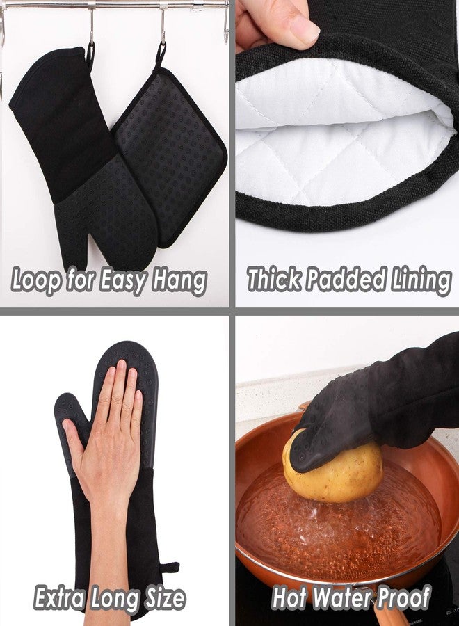 Webake Oven Mitts and Pot Holders Set of 4, 2 pcs Long Silicone Baking Oven Gloves and 2 pcs Silicone Hot Pads with Pocket for Oven Baking - Image 2