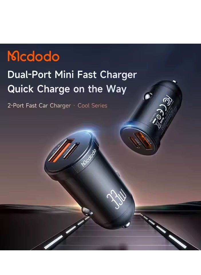مكدودو شاحن سيارة سريع CC-2320 بقدرة 33 واط، بمنفذين USB-C وUSB-A – اللون الأسود - Image 2