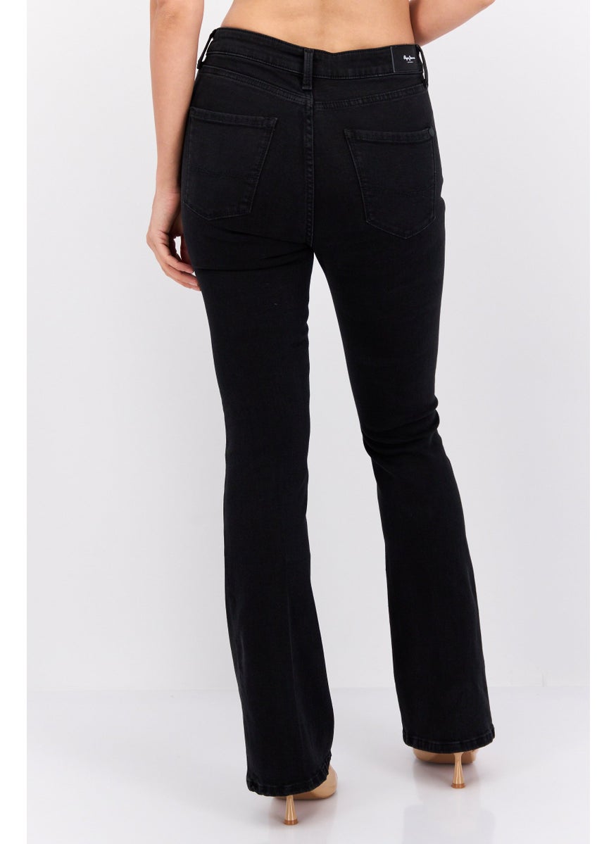 Pepe Jeans Women Regular Fit Plain Stretchable Flare Denim, Black  - Image 3