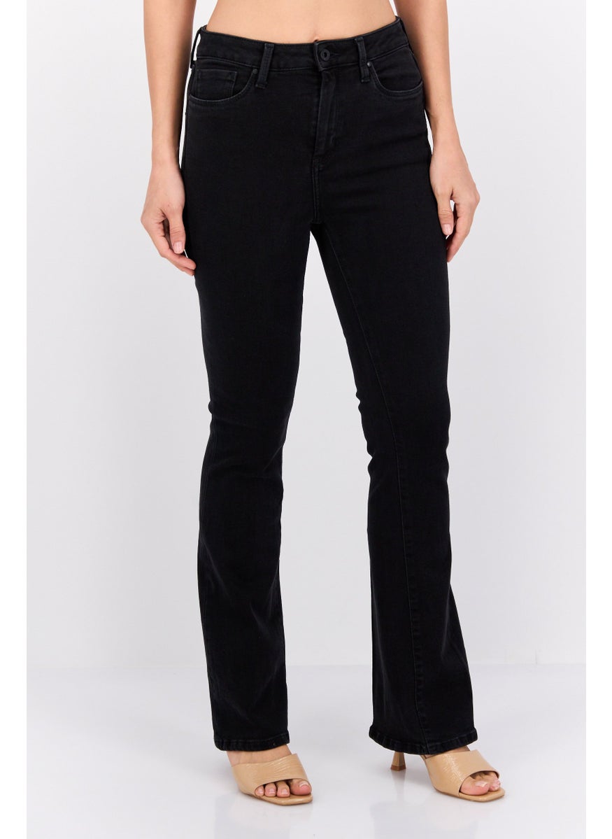 Pepe Jeans Women Regular Fit Plain Stretchable Flare Denim, Black  - Image 1