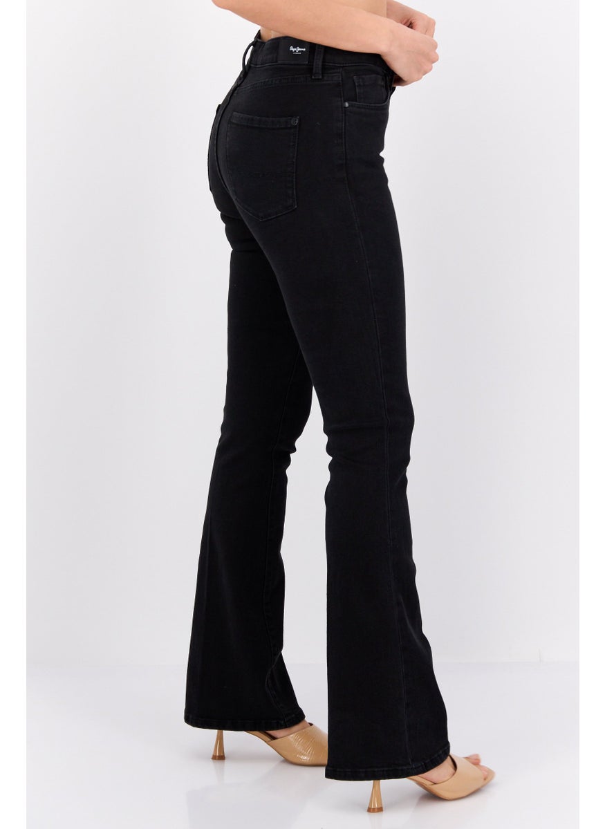 Pepe Jeans Women Regular Fit Plain Stretchable Flare Denim, Black  - Image 2
