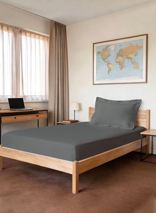 Pizuna Pure Combed Cotton Single Bed Fitted Sheet 90x200 cm, Dark Grey, 400 Thread Count Cool Luxury Soft 100% Long Staple Cotton Sateen Weave, 40cm Deep Pocket Bedsheet with 1 Pillowcase - Image 1