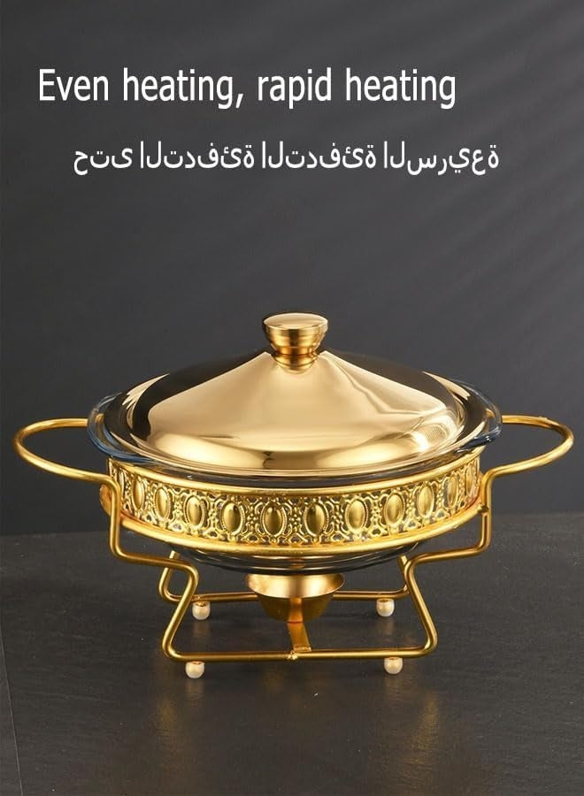 حافظة طعام موقد البوفيه مع صينية زجاجية شفافة، موائد تقديم الطعام المصنوعة من الفولاذ المقاوم للصدأ الدائري، مجموعات موائد تقديم الطعام لمناسبات الحفلات والولائم وحفلات الزفاف (ذهبي) - Image 5