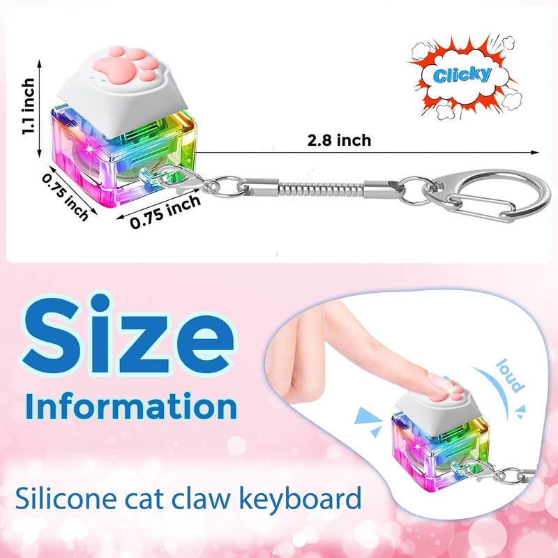 Excefore Keyboard Fidget Toys, Cute Cat Paw Keyboard Fidget Keychain, Decompression Toys with LED Lights, Desk Stress Relief Toys, Stress Reducing Toys, For Adult Gifts to Relief Pass Time - Image 4