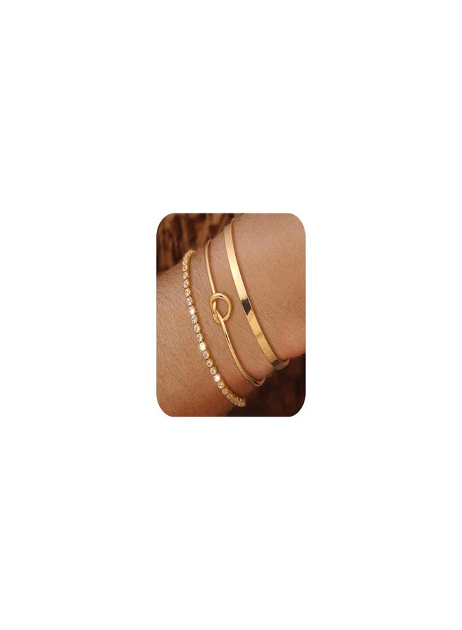 ZZLAY Stackable Bracelets for Women - Gold Bangles, Knot Cuff and Tennis Bracelet Set, 14K Real Gold Plated Brass, Non Tarnish Dainty Jewelry - Image 1