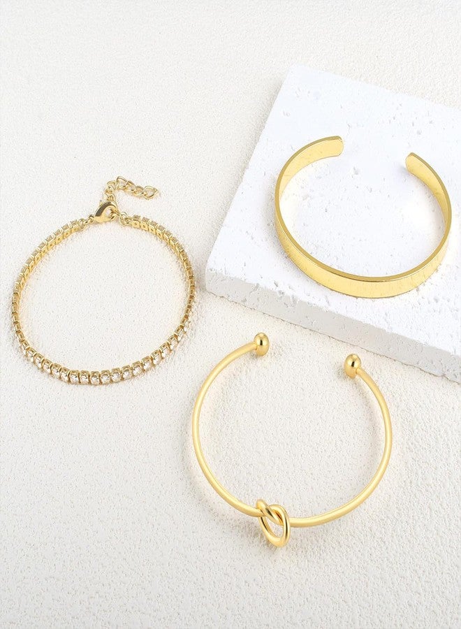 ZZLAY Stackable Bracelets for Women - Gold Bangles, Knot Cuff and Tennis Bracelet Set, 14K Real Gold Plated Brass, Non Tarnish Dainty Jewelry - Image 5