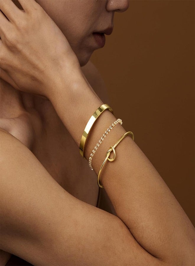 ZZLAY Stackable Bracelets for Women - Gold Bangles, Knot Cuff and Tennis Bracelet Set, 14K Real Gold Plated Brass, Non Tarnish Dainty Jewelry - Image 3
